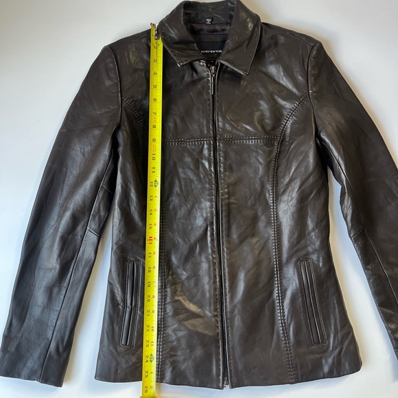 Jones New York Brown Genuine Leather Jacket Fitted Zip Front Size S - Picture 9 of 16